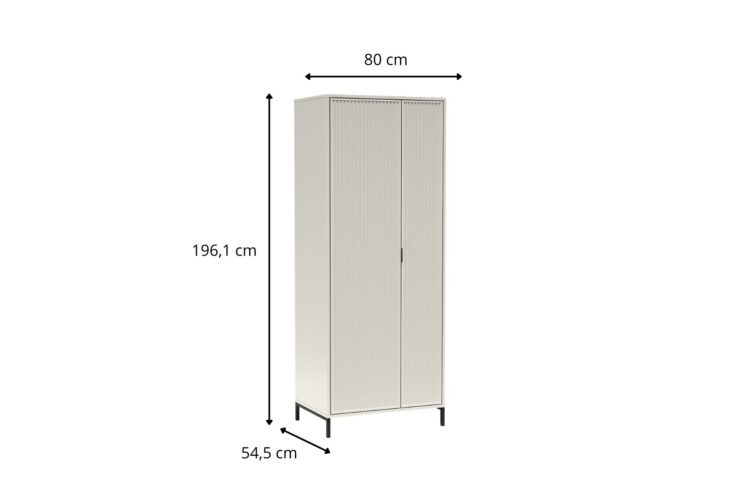 Kremowa szafa z dwiema żaluzjowymi drzwiami na metalowych nóżkach, wymiary 80 × 196,1 × 54,5 cm